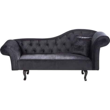 Rechtsseitige Chaiselounge LATTES Samtstoff Schwarz mit Kissen (1/5)