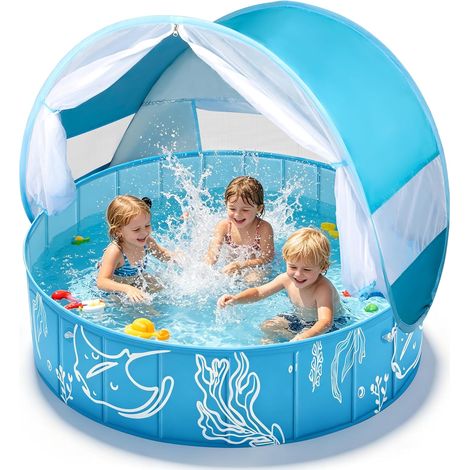 Großes 4-in-1-Babybecken mit Sonnenschutz, Baby-Strandzelt mit UV-Schutz SPF50+ und Sonnendach, faltbares Baby-Strandballbecken, tragbares Strandzelt für den Garten (120×30 cm) (1/5)
