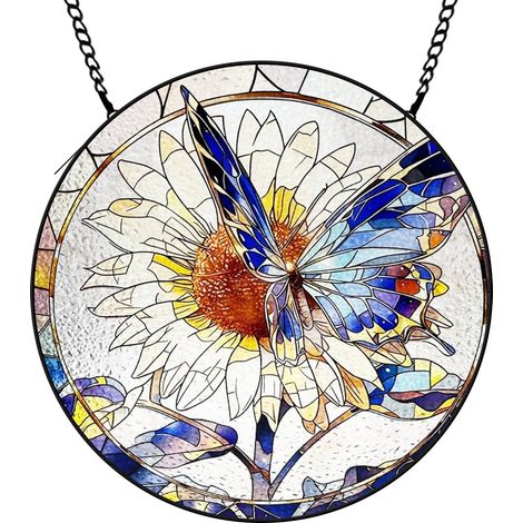 30 cmAttrape-soleil en verre coloré fleurs, décoration fenêtre lumineuse, cadeau anniversaire original (1/5)