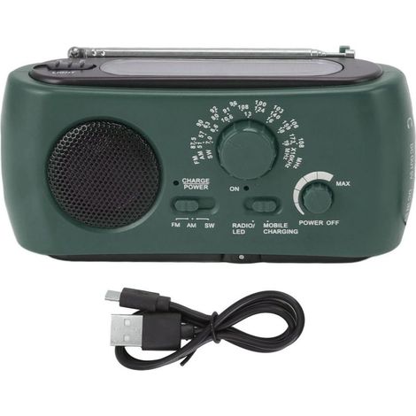 Radio de Survie Multifonction AM/FM/OC, Dynamo Manuelle et Solaire, Batterie Externe Portable pour Randonnée et Urgence (1/5)