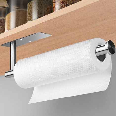 Argent-Support Porte Sopalin, Adhésif ou Perçage Porte Rouleau Papier Cuisine sous l'armoire, Acier Inoxydable Porte Essuie Tout pour Salle de Bain et de Cuisine, Noir (1/5)