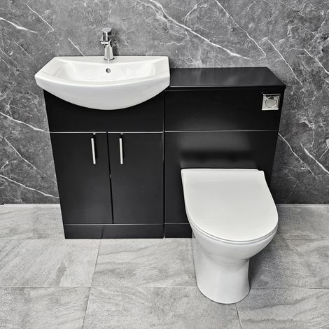 Black Bathroom Vanity Suite 1050mm with Chrome Handles and Flush Button, With Tap