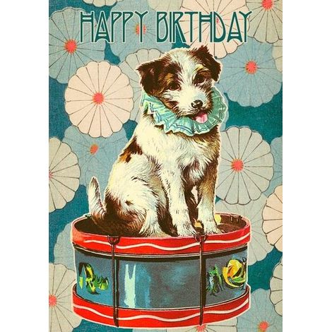 Tarjeta B6 con sobre Perro y tambor de cumpleaños