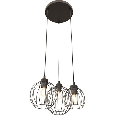 Suspension loft noire 3 sphères fil réglable Nando E27 (1/5)