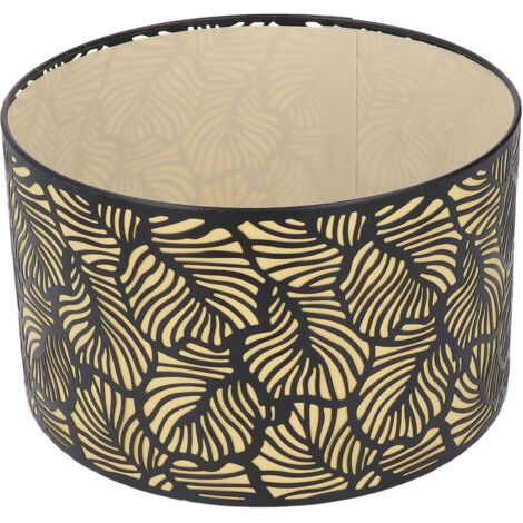Abat-jour creux noir en métal – Doublure jaune – Diamètre 25 cm, hauteur 16 cm – Compatible E27 et E14 – Pour lampes de table et plafonniers