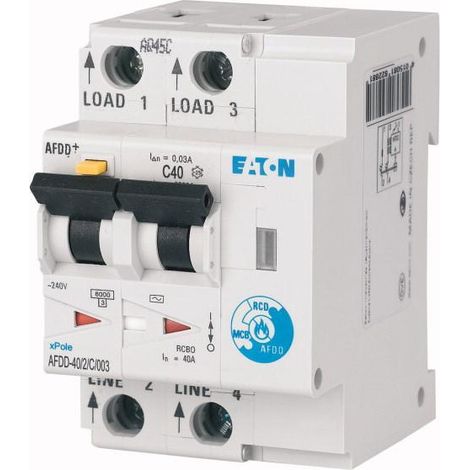Disj. diff. et de dét d'arc élec. 2 poles 40A courbe C 30mA type AC 000187239 EATON AFDD 40/2/C/003