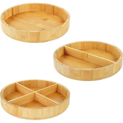 Pratico piatto girevole a 4 scomparti per mobile cucina e bagno 32 x 32 x 5 cm in bambù naturale 130017663