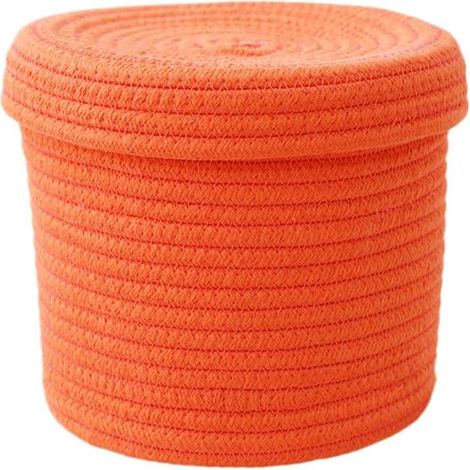 Panier de rangement avec couvercle en corde de coton, petits paniers tressés pour trier, pour salon, chambre d'enfant, salle de bain, bureau, stable et durable, 14,5 cm x 14 cm, orange (1/5)