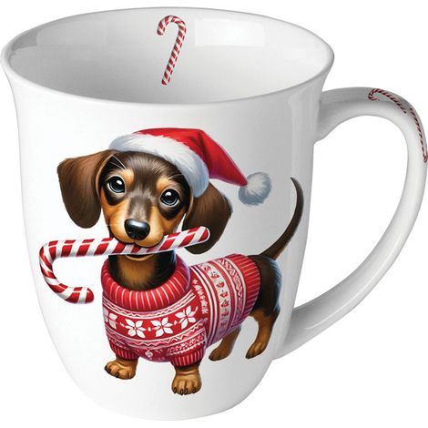 Mug en porcelaine fine teckel de Noël 40 cl (1/2)