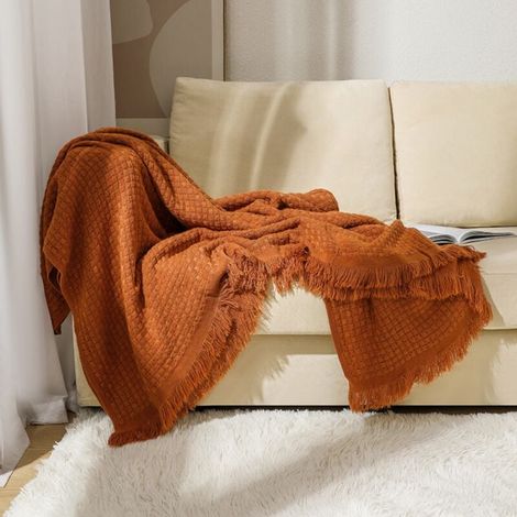 Einfache und opulente Baumwoll-Musselindecke für Schlafsofa, gewebte Gaze-Decke mit Bommeln, weich, leicht, kuschelig, vorgewaschen, atmungsaktiv, rustikale Ganzjahresdekoration (1/3)