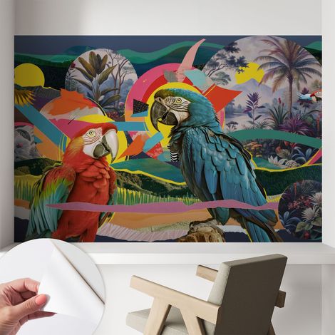 Papier peint adhésif autocollant pour salon chambre à coucher peint imprimé pour mur Oiseaux exotiques 104x70 cm (1/5)