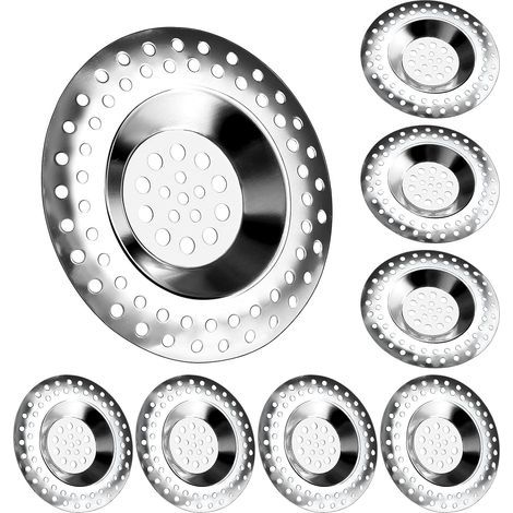 Set di 8 filtri per lavello in acciaio inox, raccogli capelli, tappo per capelli, copertura per scarico doccia, protezione per scarico, filtro per scarico, tappo per doccia, copertura per foro (1/5)