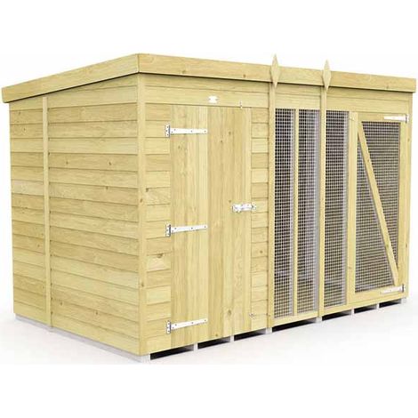 10ft X 6ft Dog Kennel and Run Full Height - Wood - L178 x W302 x H201 cm