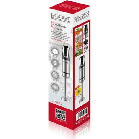 Royalty Line RL ESTM800BLK: Potente batidora de inmersión de varilla negra para batidos y sopas (1/2)