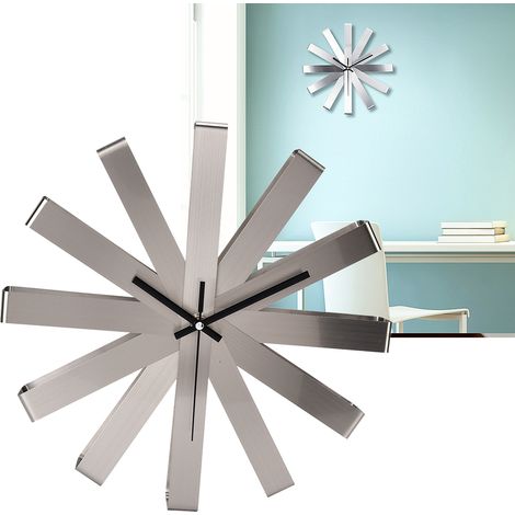 Reloj de pared – acero inoxidable – 30 x 30 cm – silencioso y decorativo – diseño con múltiples cintas de satén – para salón y dormitorio (1/5)