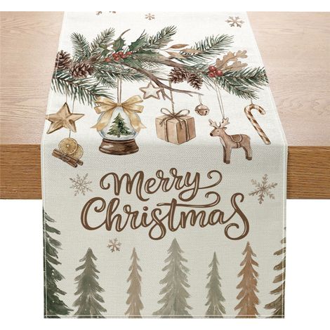 Chemin de table de Noël neuf, imprimé Père Noël et rennes, longue nappe bannière - 180 x 30 cm (polyester) - 8
