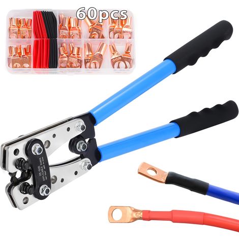 HX-50B Crimping Tool with 60pcs Copper Wire Lugs Kit, AWG 8-1/0 Electrical Lug Crimper And Battery Cable Lugs Ends And Heat Shrink Tubing (1/5)