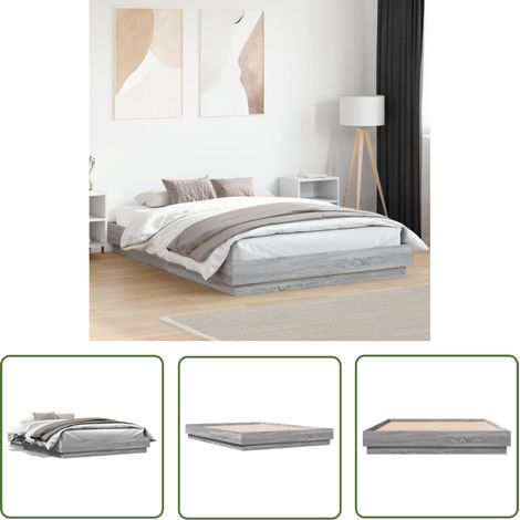The Living Store Bettgestell Grau Sonoma 150x200 cm Holzwerkstoff - Holzbettfassungen - Bettrahmen - Doppelbett - Massivholzbette - Grau Bettwäsche (1/5)