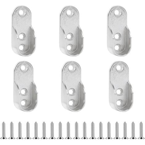 Lot de 6 supports de tringle à vêtements ovales en métal avec 18 vis - Pour tringle à vêtements - 15 x 30 mm (1/5)