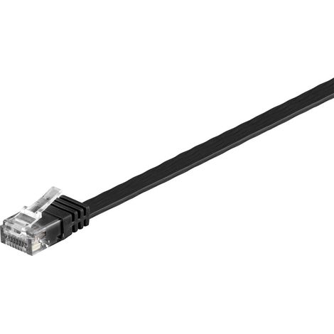 CAT 6 Câble Patch Plat, U/UTP, noir, conducteur en cuivre (CU). Longueur de câble 1 m (1/5)