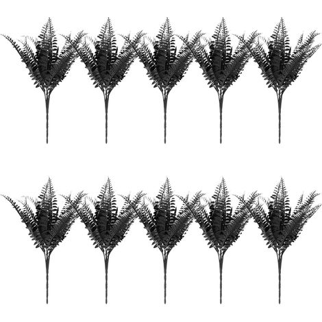 10 paquets de plantes artificielles, fougère de Boston, fleurs artificielles pour décoration d'été, décoration intérieure et extérieure (noir) (1/5)