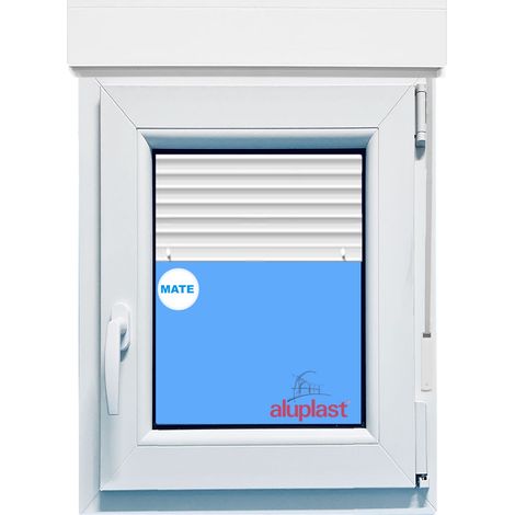 Ventana PVC 800x1155 Blanca Oscilobatiente Derecha con Persiana Vidrio Mate (1/4)
