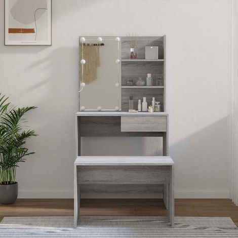vidaXL Juego de tocador con LED madera contrachapada gris Sonoma (1/5)