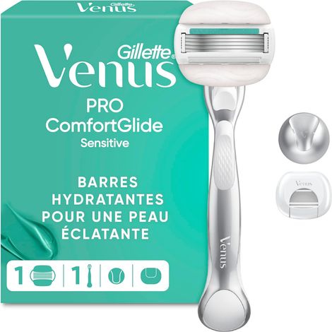 Rasoir Pour Femmes Pro ComfortGlide Sensitive, Manche , Cartouche De Recharge A 5 Lames Et Bande Lubrifiante Contre La Peau Sèche, Rasage Doux Même Des Peaux Sensibles