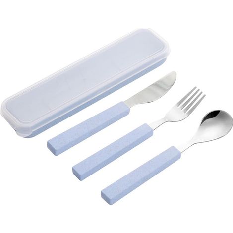 Kinderbesteckset 3-teilig Edelstahl mit Reisekoffer, spülmaschinenfest, blau (1/5)