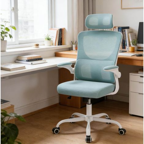 Silla de oficina 62x69.5x116-123.5 cm azul de malla y metal con reposacabezas ajustable y función balanceo (1/5)
