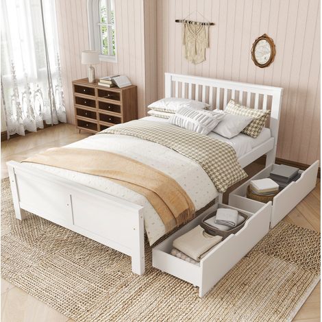 Bett Doppelbett mit Stauraum 140x200 Holz Weiß OKMYHOME (1/5)