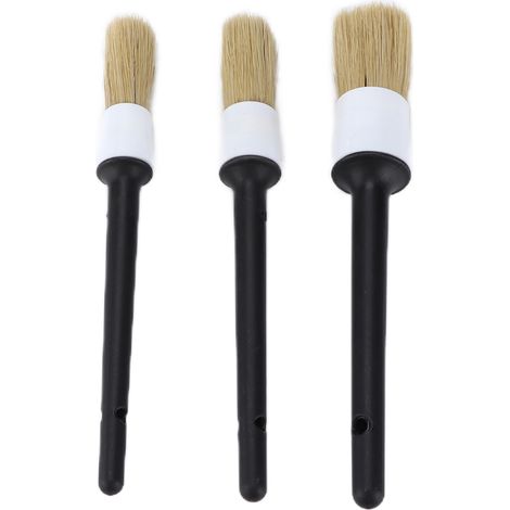 Kit 3 brosses de detailing auto en poils de sanglier mélangés pour nettoyage jantes, grilles, boutons internes et porte-gobelets (1/5)
