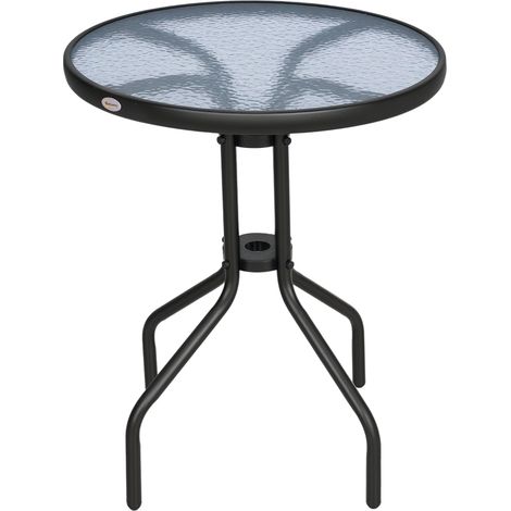 Bistro Coffee Table Outdoor Tempered Glass Top Table Garden Round Dining Table - 60cm Diameter
