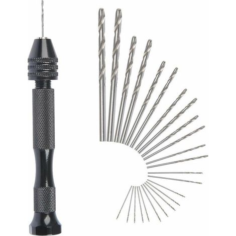 MIni perceuse à main Twist Drill Bits +25 micro forets hélicodaux sans fil en Aluminium Pin Vise Outils Rotatifs forets hélicodaux adjustable Pyrogravure Maison plastique trou cuivre (1/5)