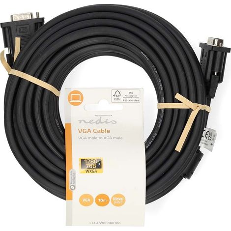 Nedis VGA-Kabel / VGA Stecker / VGA Stecker / Vernickelt / Maximale Auflösung: 1280x768 / 10.0 m / Rund / ABS / Schwarz / Label