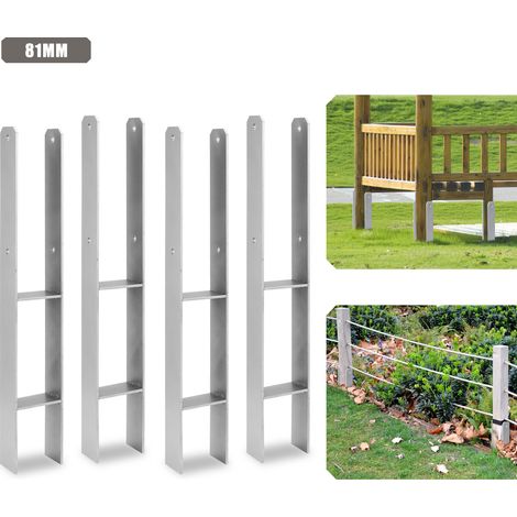 Jiubiaz Ancrage pour poteaux d'extérieur – très robuste, résistant aux intempéries et idéal pour les poteaux en bois dans le jardin - 81 mm 4x - H support de poteau (1/5)