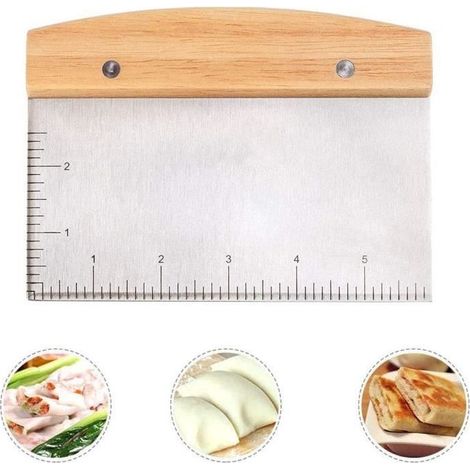 Grattoir à pâte en Acier Inoxydable, Coupe-pâte Polyvalente, grattoir à Plaque chauffante avec Manche en Bois et échelle de Mesure (1/4)
