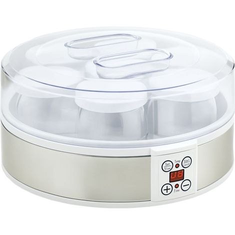 Yaourtière 7 pots de 180ml machine à yaourt électrique en acier inoxydable thermostat réglable 24 x 24 x 13 cm blanc (1/5)
