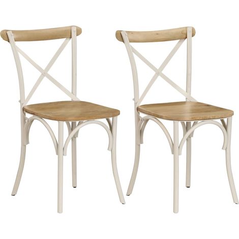 Chaises à dossier croisé lot de 2 blanc bois de manguier solide