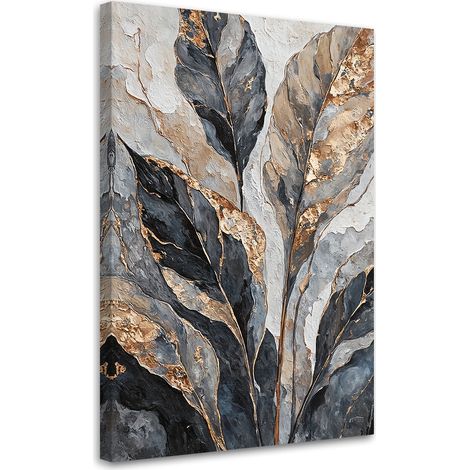 Tableau déco Feuilles abstraites Gris Or 70x100 (1/5)