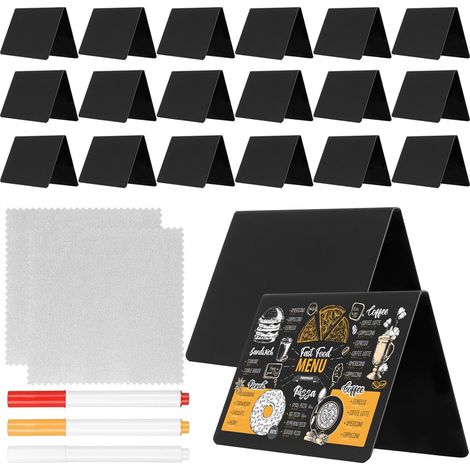21 x Mini Chalkboards 100 x 75 mm, V-Shaped Stand + 3 Markers, 2 Cloths  Easy erasing Reusable Double-sided Stable base Compatible with chalk and markers for table, sideboard, coffee shop. (1/5)