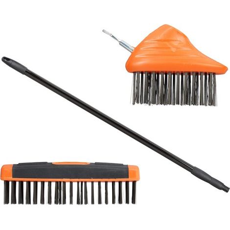 Spazzola per patio, spazzola da giardino, spazzola per erbacce 3 in 1, set di spazzole per fughe, setole in acciaio al carbonio, raschietto per fughe, spazzola, per pavimentazioni, tetti, muschio, 133 (1/5)