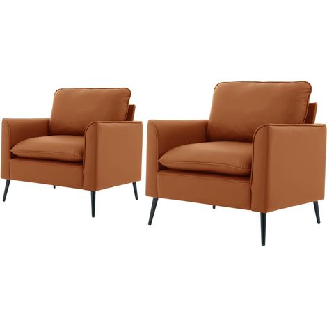 Sillón individual de polipiel marrón, estilo nórdico retro, asiento acolchado HOMVRA (1/5)