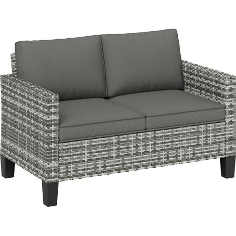 Two-Seater Rattan Outdoor Sofa - Light Grey