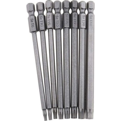 Lot de 8 embouts de tournevis Torx 100 mm à tige hexagonale T8 T10 T15 T20 T25 T27 T30 T40 pour outils électriques (1/5)