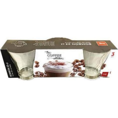 Set 3 Tazze Cappuccino in Vetro Bombom con Manico in Metallo 23 cl (1/2)