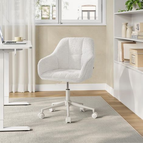 WOLTU Chaise Bureau en Chenille, Chaise Coiffeuse Ergonomique, Hauteur Réglable, Siège Pivotant, Blanc (1/5)