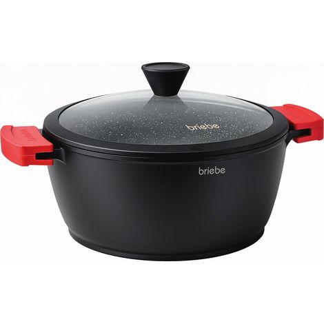 Briebe Black Titanium Faitout Induction Antiadhésif Titane 16cm, Fonte d'Aluminium sans PFOA Couvercle Noir (1/5)