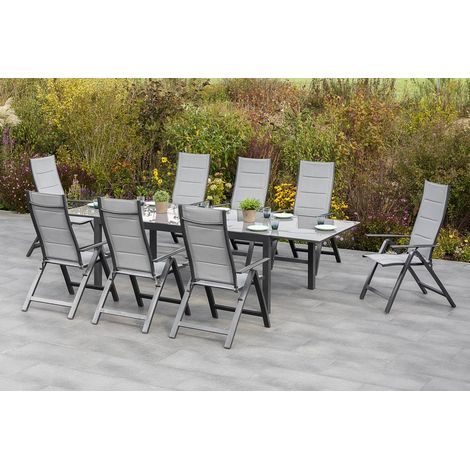 9tlg Florenz Set 8 Sessel 1 Semi AZ-Tisch 200/300x100cm