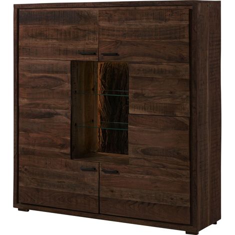 BARK 207 Vetrina in legno di acacia laccato / marrone 145x40x153